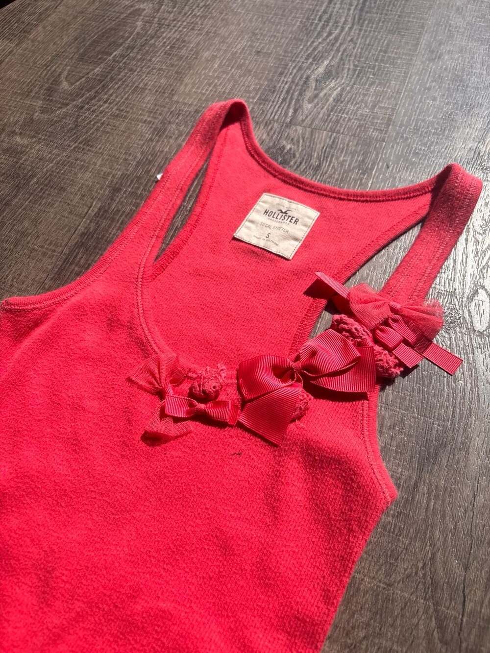 Hollister So Cal Stretch Red Racerback Tank Top with Bow Detail